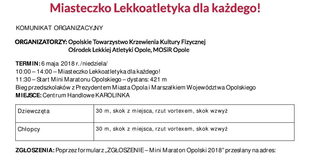 Mini Maraton Opolski 2018 – zapisy